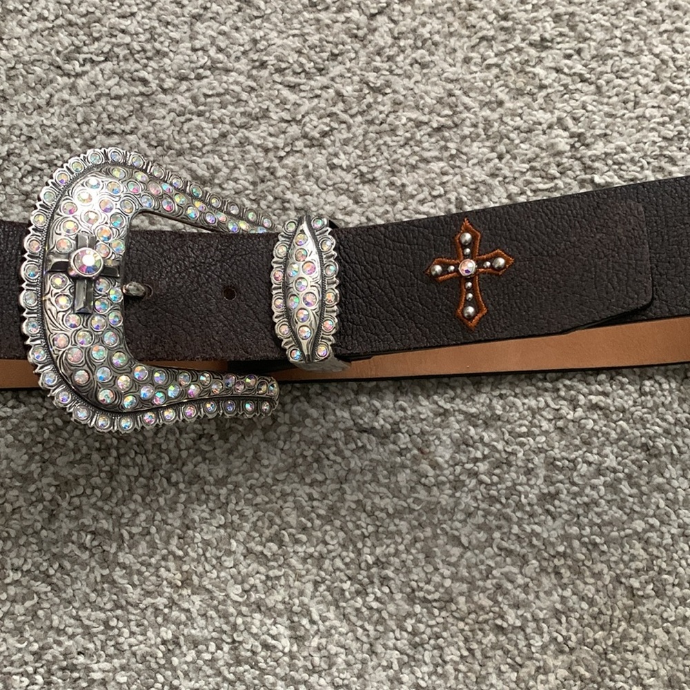 Justin Boots Belt with Iridescent Silver Buckle - Picture 2 of 3